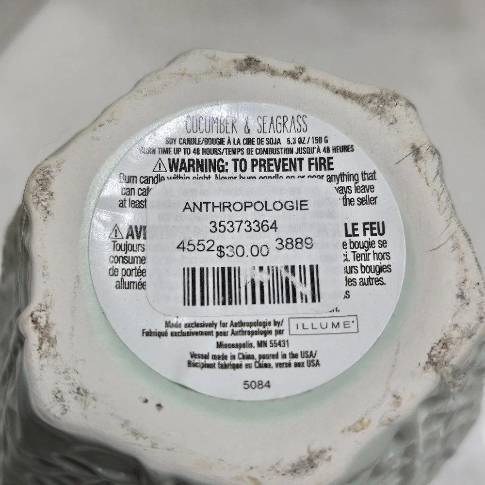 Anthropologie Seagrass & Cucumber Pastel Mint Green Candle